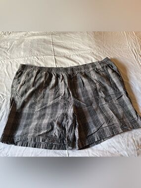 Faded Glory Black and Gray Plaid Casual Drawstring Shorts Size 3XL